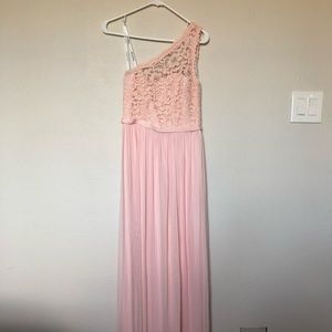 Blush Petal David’s Bridal One Shoulder Lace Dress